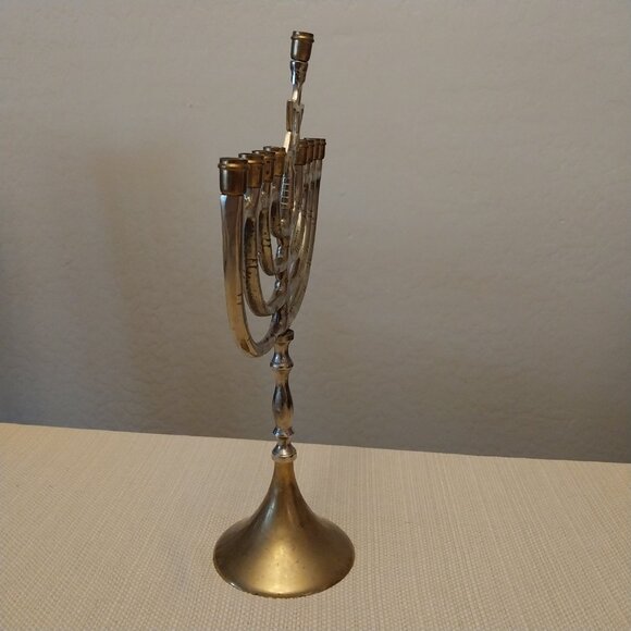 Vintage Solid Brass Hanukkiah Menorah - Picture 3 of 8